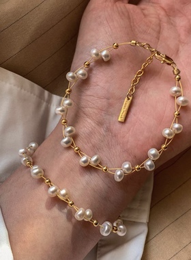 S31纯手工金丝编织花式淡水小珍珠手链精致高级异形典雅手饰礼品