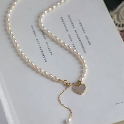 X30淡水珍珠项链贝母爱心吊坠甜美高级感锁骨链精致简约高级礼品