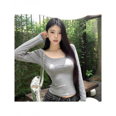 纯棉圆领白色打底衫女内搭春秋季2025新款低领正肩u领长袖t恤上衣