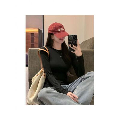 纯棉黑色打底衫女2025新款内搭春秋冬长袖t恤可外穿薄款修身上衣