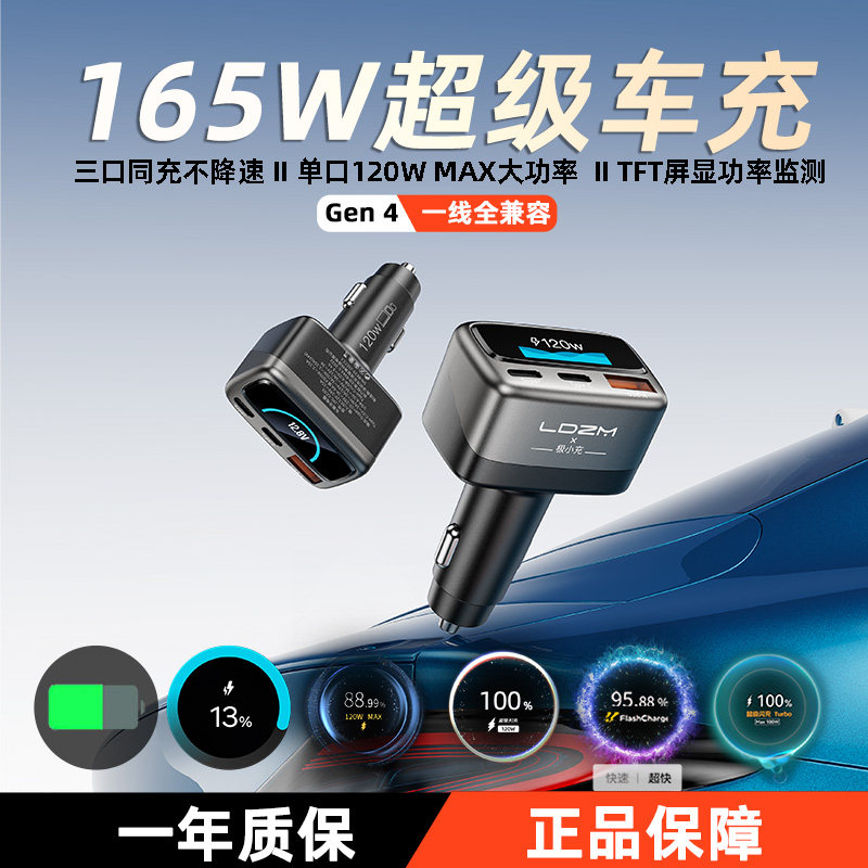 LDZM新款165W双快充口AI智能功率屏显全兼容适配小米华为vivo电脑,汽车用品/电子/清洗/改装,车载充电器,淘宝优惠券,粉丝福利购,淘宝优惠卷