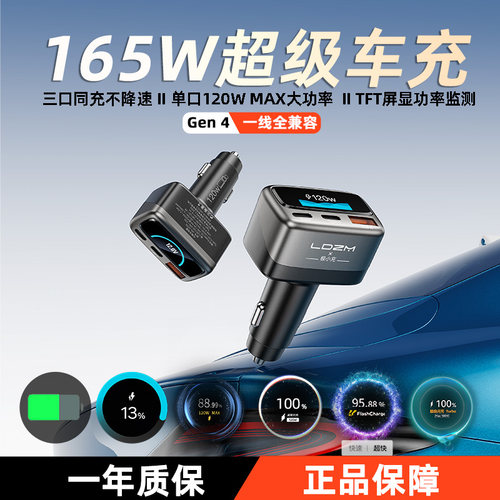 LDZM新款双快充口带屏显165W车充