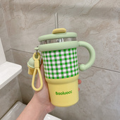 高颜值咖啡保温杯新款 2025双饮水杯女生大容量把手带吸管随行杯子