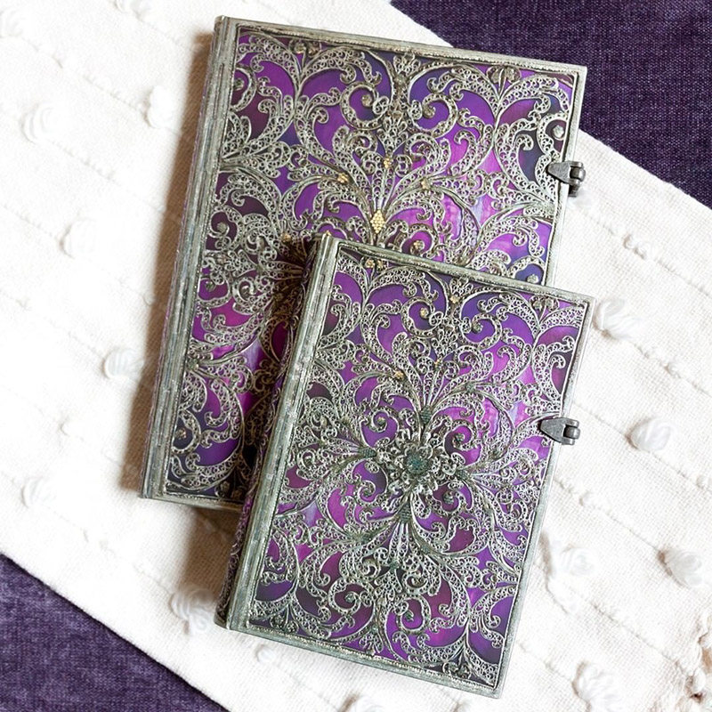紫色古银窗花镶嵌图案笔记本现货