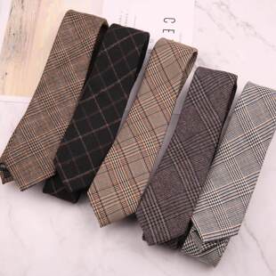 窄领带 6CM时尚 棕色复古格子日系咖啡色领带 男女学生院风学潮款
