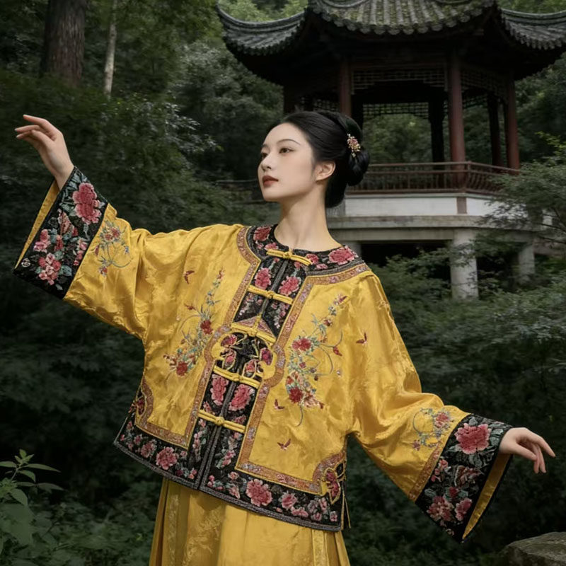 2026春新款民族风锦缎提花盘扣上衣重工刺绣长袖外套宽松大码女装