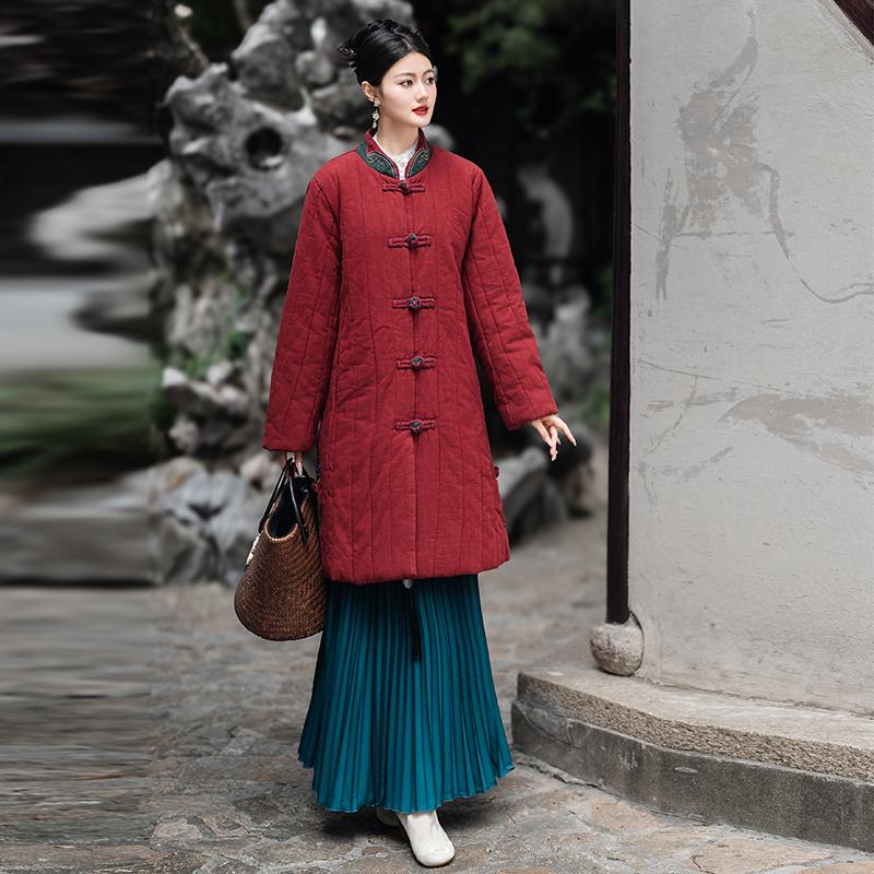 盘扣中长款棉衣国风显瘦棉服外套