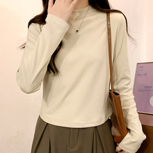 白色韩版正肩长袖T恤女2025秋季新款爆款纯色修身打底衫外穿上衣