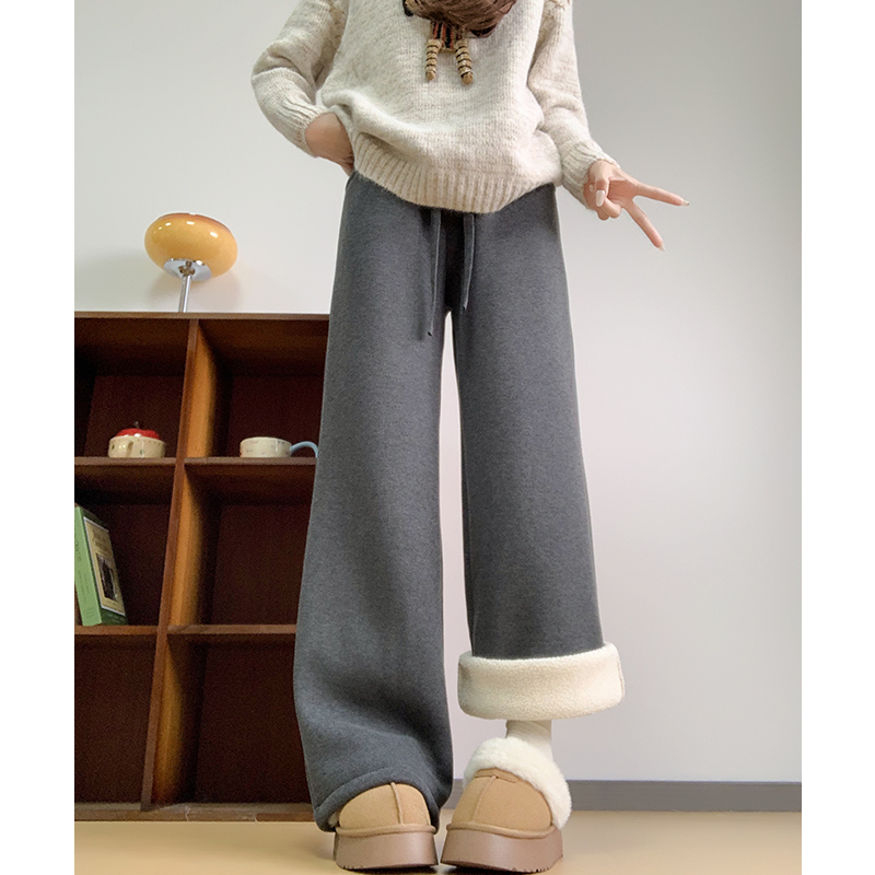 软糯小个子高腰宽松灰色阔腿裤子
