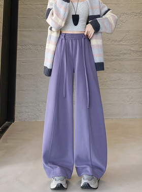 紫色阔腿裤女春秋季2025款高腰宽松休闲直筒运动慵懒风弯刀卫裤子
