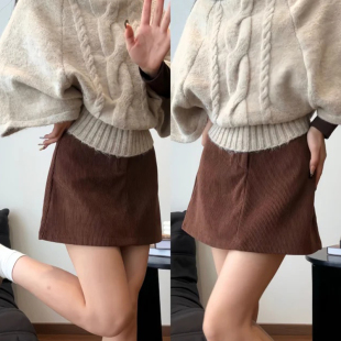 灯芯绒包臀裙女秋冬2025新款 小个子a字半身裙短裙子 高腰显瘦修身