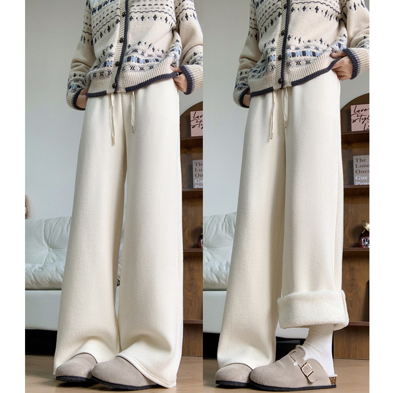 咖啡色加绒阔腿裤子女秋冬2025新