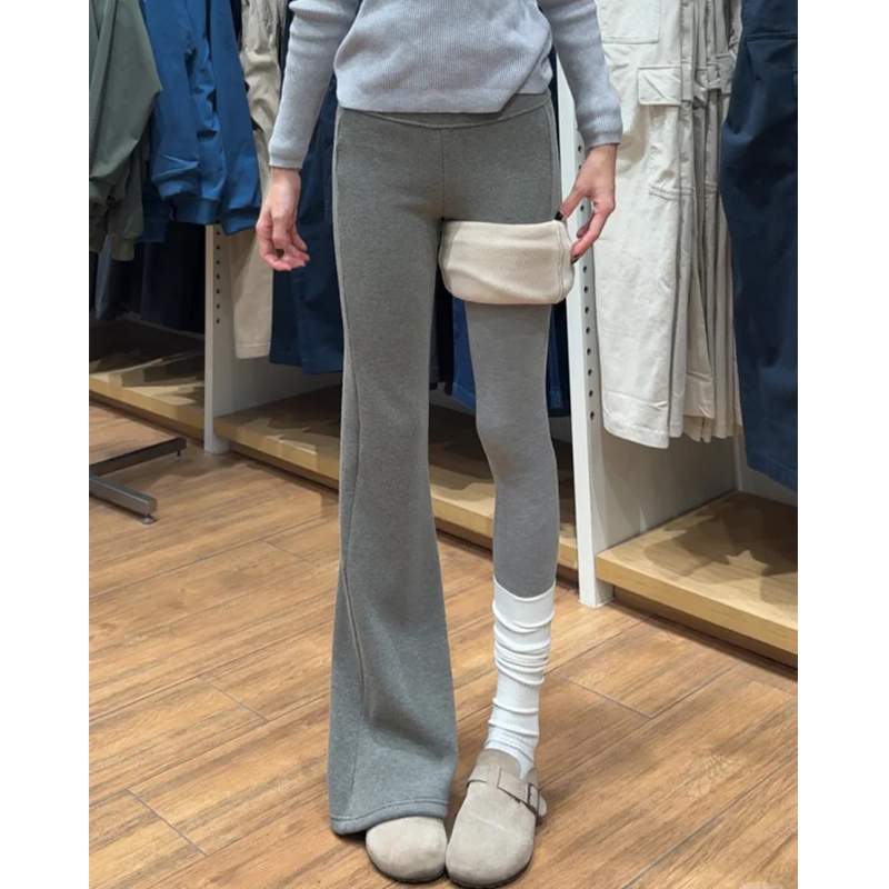 藏青色微喇裤女百搭修身直筒裤子