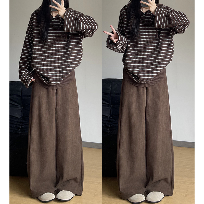 秋冬高腰显瘦宽松直筒拖地西装裤