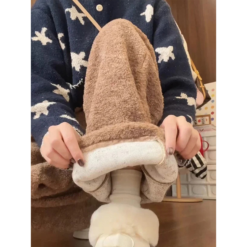 摇粒绒运动裤女宽松休闲直筒两穿