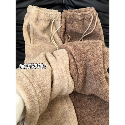 摇粒绒运动裤女宽松休闲直筒两穿