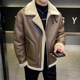 皮毛一体外套男冬季加绒加厚男士机车皮夹克9233-P210，男装夹克，电商D236（原A051）