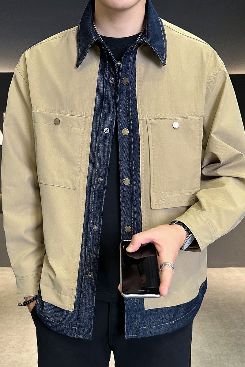牛仔拼接假两件翻领夹克男潮牌设计感百搭外套JK2290-P110,男装夹克,电商D236（原A051）