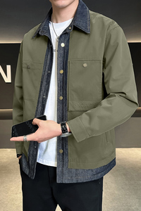 牛仔拼接假两件翻领夹克男潮牌设计感百搭外套JK2290-P110图片
