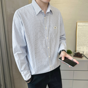 50棉50聚酯纤维 2025秋装新款条纹长袖衬衫男装衬衣CS006-P48图片