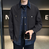 牛仔拼接假两件翻领夹克男潮牌设计感百搭外套JK2290-P110，男装夹克，电商D236（原A051）