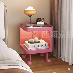 奶油风床头柜小型家用儿童卧室边几床头置物架简约现代铁艺收纳柜