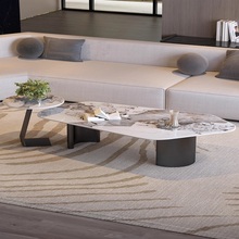 2025新款意式极简岩板茶几小户型客厅家用现代简约不规则异形桌子