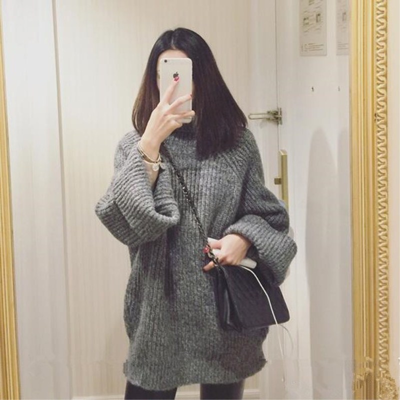 大翻领女外穿慵懒风欧版套头毛衣
