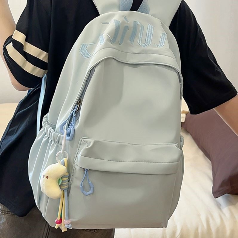 蓝色ins小众慵懒风书包女初中生高颜值高中生简约超大容量双肩包