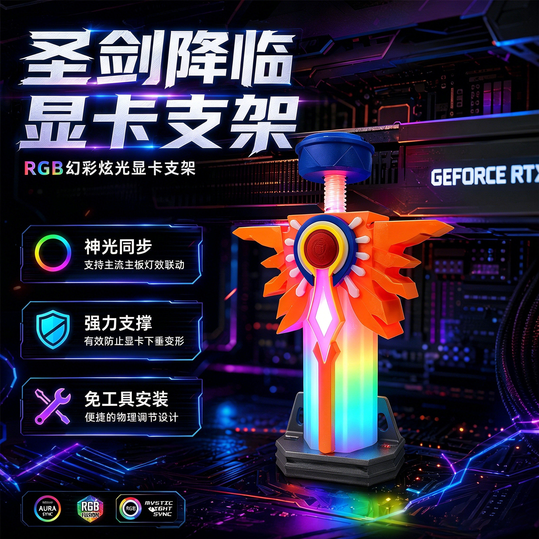 创意发光显卡支架手办摆件图片