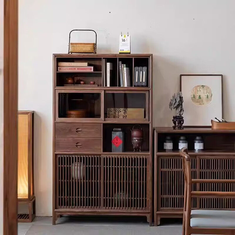 北美黑胡桃木茶具柜新中式茶边柜多宝阁博古架家用收纳茶柜置物柜,住宅家具,多宝格/博古架,淘宝优惠券,粉丝福利购,淘宝优惠卷