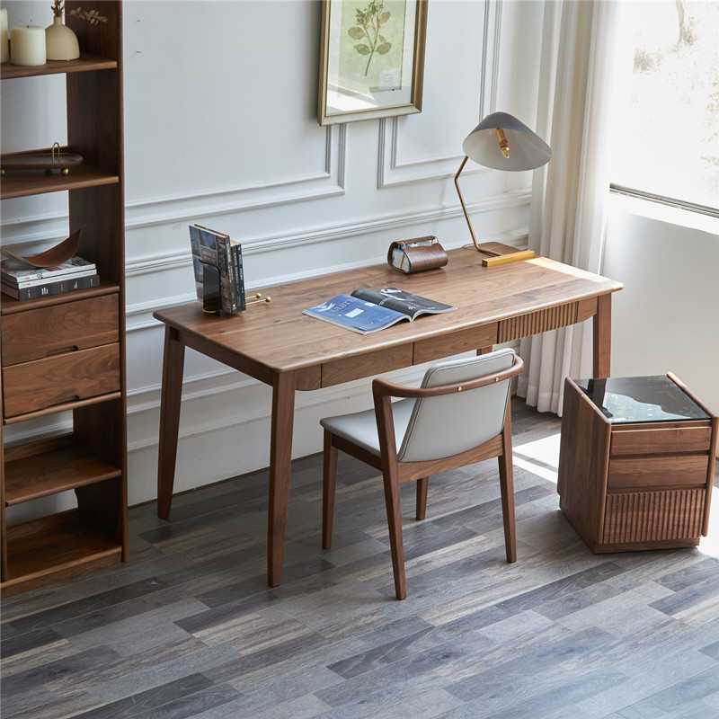 戏木北欧黑胡桃实木书桌家用电脑写字台轻奢现代简约极简易办公桌