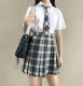 维德Ved原创苍井JK制服裙日系学院风蓝白格短裙百褶裙町冬送领结