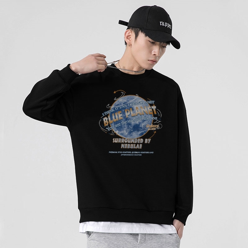 新款秋季卫衣男ins宽松潮流百搭秋冬款灰色圆领W179P35加绒，男装卫衣，星座414A-1（原B215-1）