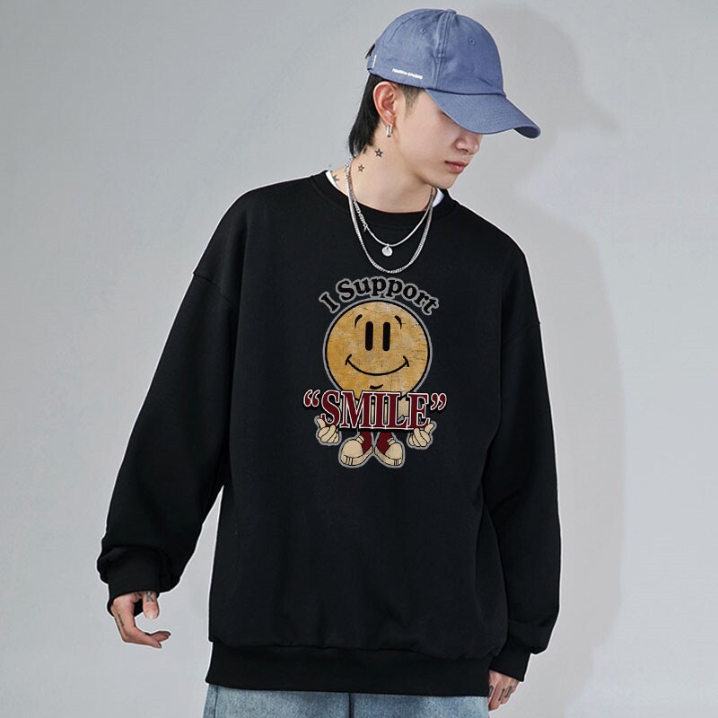 新款秋季卫衣男ins宽松潮流百搭秋冬款灰色圆领W189P35加绒,男装卫衣,星座414A-1（原B215-1）