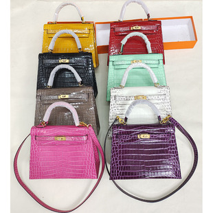 cm女包 2025新款 鳄鱼纹凯莉包真皮半手缝单肩斜挎外缝手提包25