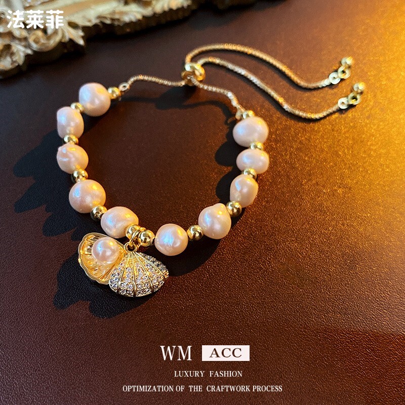 BAROQUE VINTAGE FRESHWATER PEARL STITCHING BRACELET WOMENS NICHE DESIGN SENSE IRREGULAR METAL PULL-OUT BRACELET ORNAMENT