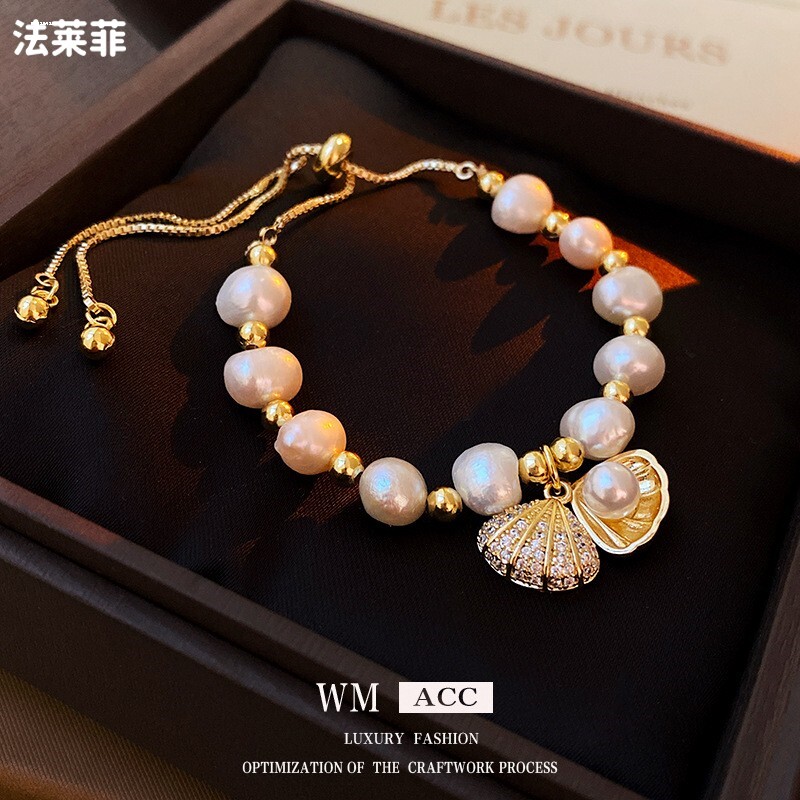 BAROQUE VINTAGE FRESHWATER PEARL STITCHING BRACELET WOMENS NICHE DESIGN SENSE IRREGULAR METAL PULL-OUT BRACELET ORNAMENT