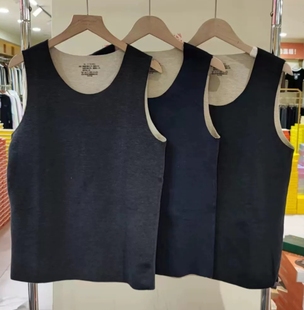 上衣 双面磨毛打底无袖 唯朵娅秋冬新男士 羊毛蚕丝保暖背心圆领修身