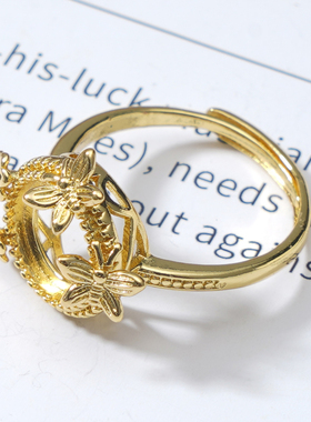 雅缤女士黄铜古风空托戒指