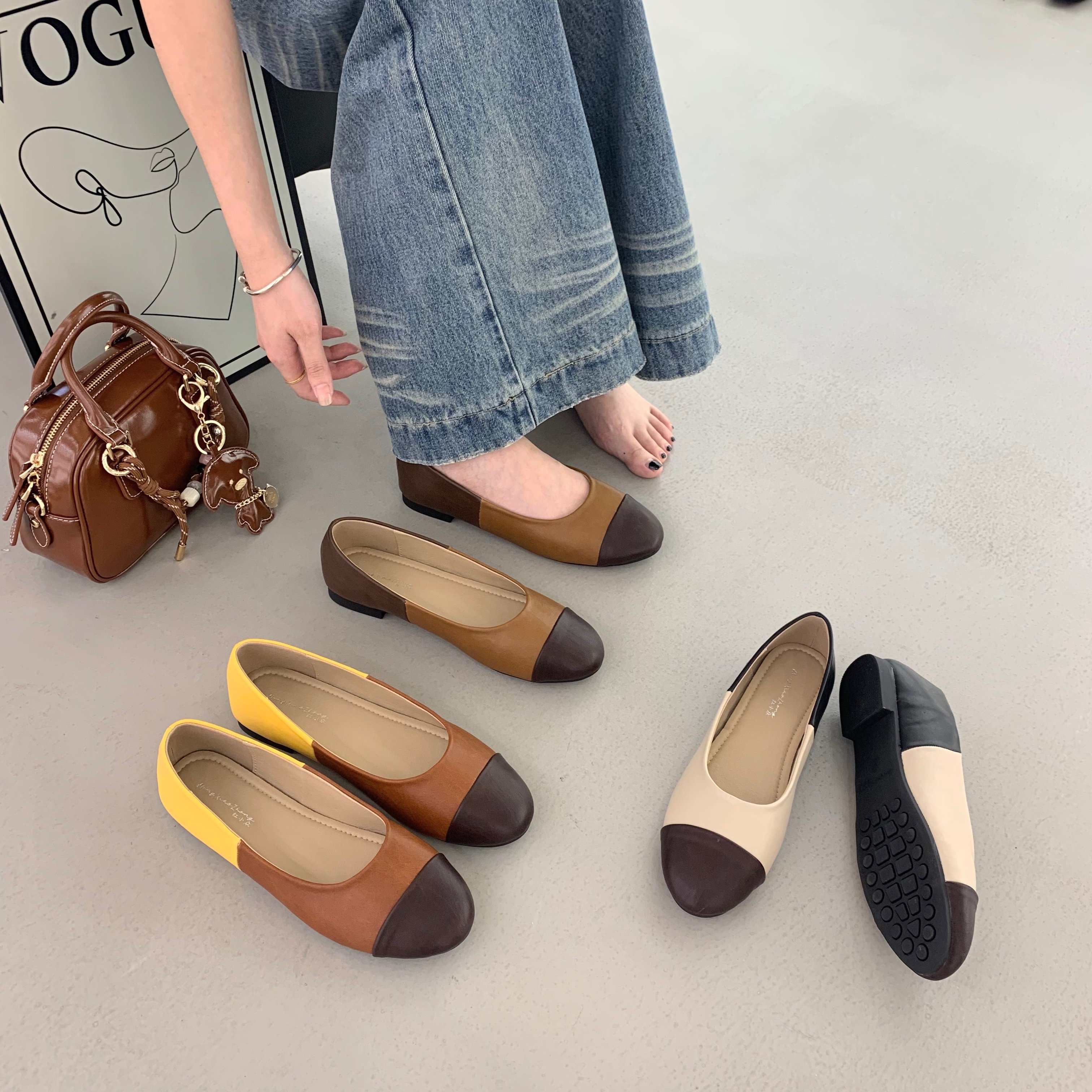 复古风拼色圆头平底单鞋森女温柔一脚蹬百搭浅口软底日常通勤瓢鞋,女鞋,浅口单鞋,淘宝优惠券,粉丝福利购,淘宝优惠卷