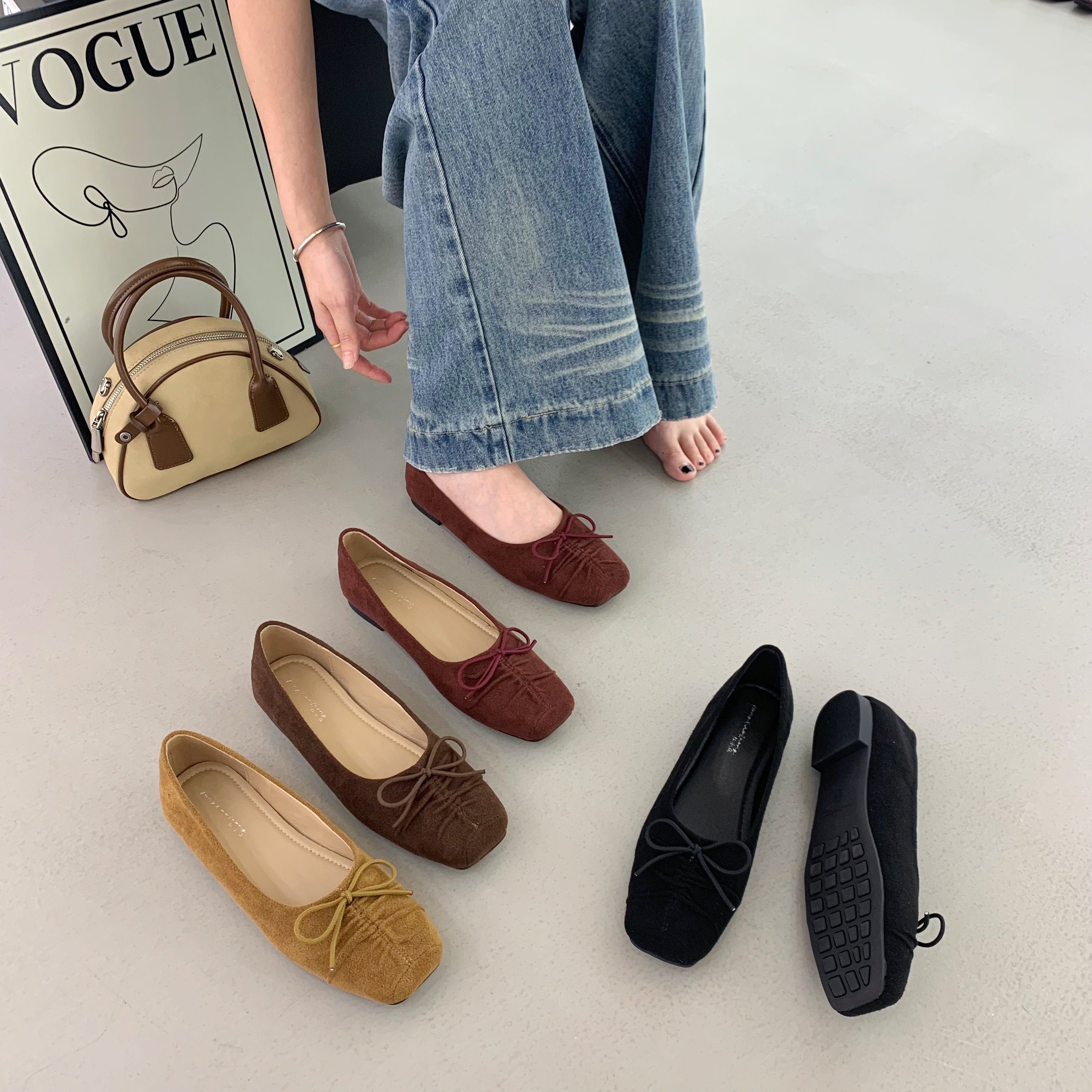 法式温柔风方头芭蕾舞鞋女平底蝴蝶结浅口软底单鞋一脚蹬软底瓢鞋,女鞋,时尚芭蕾鞋,淘宝优惠券,粉丝福利购,淘宝优惠卷