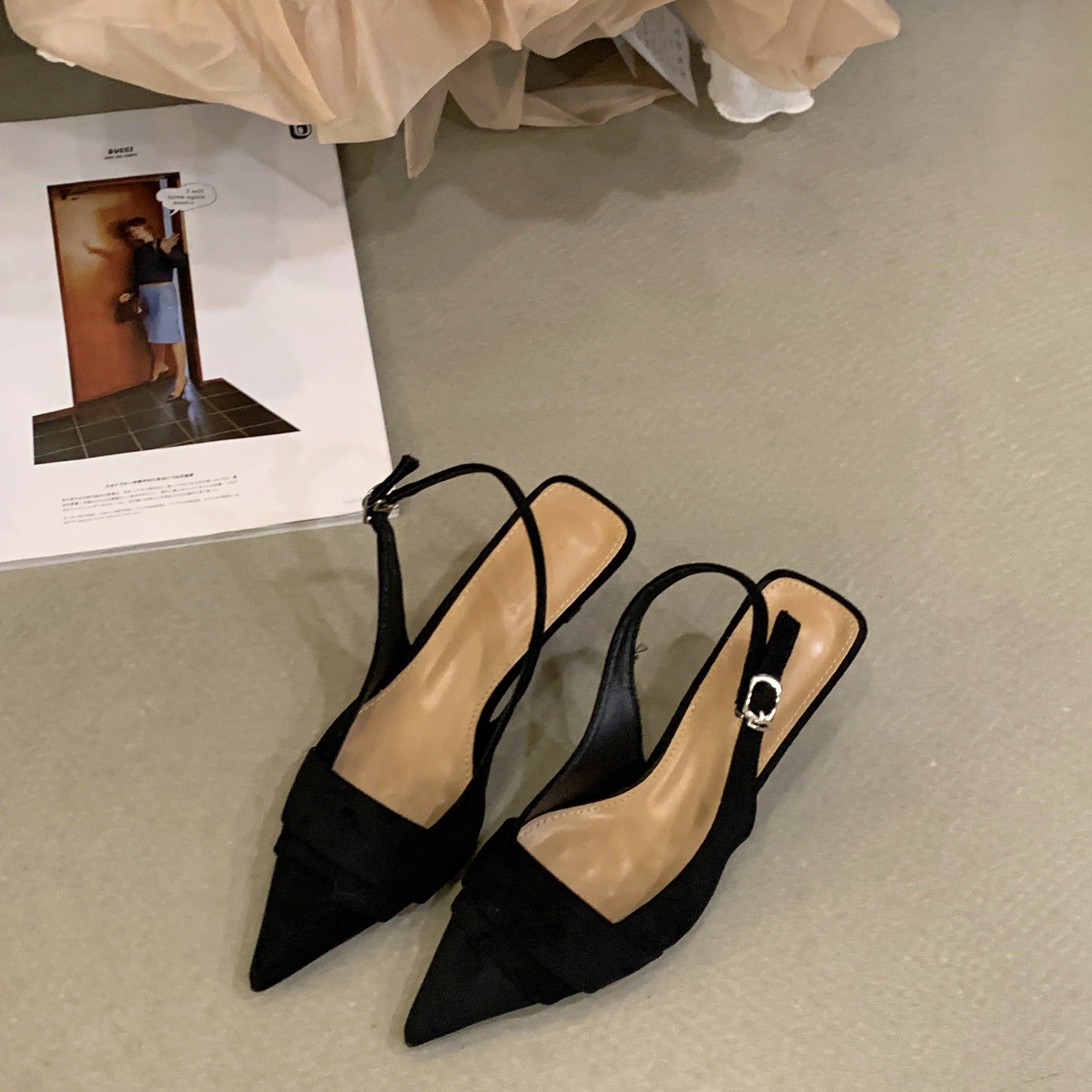 法式气质尖头包鞋2026女绒面细跟高跟鞋後绊带凉鞋拼接时尚半拖鞋,女鞋,包头拖,淘宝优惠券,粉丝福利购,淘宝优惠卷