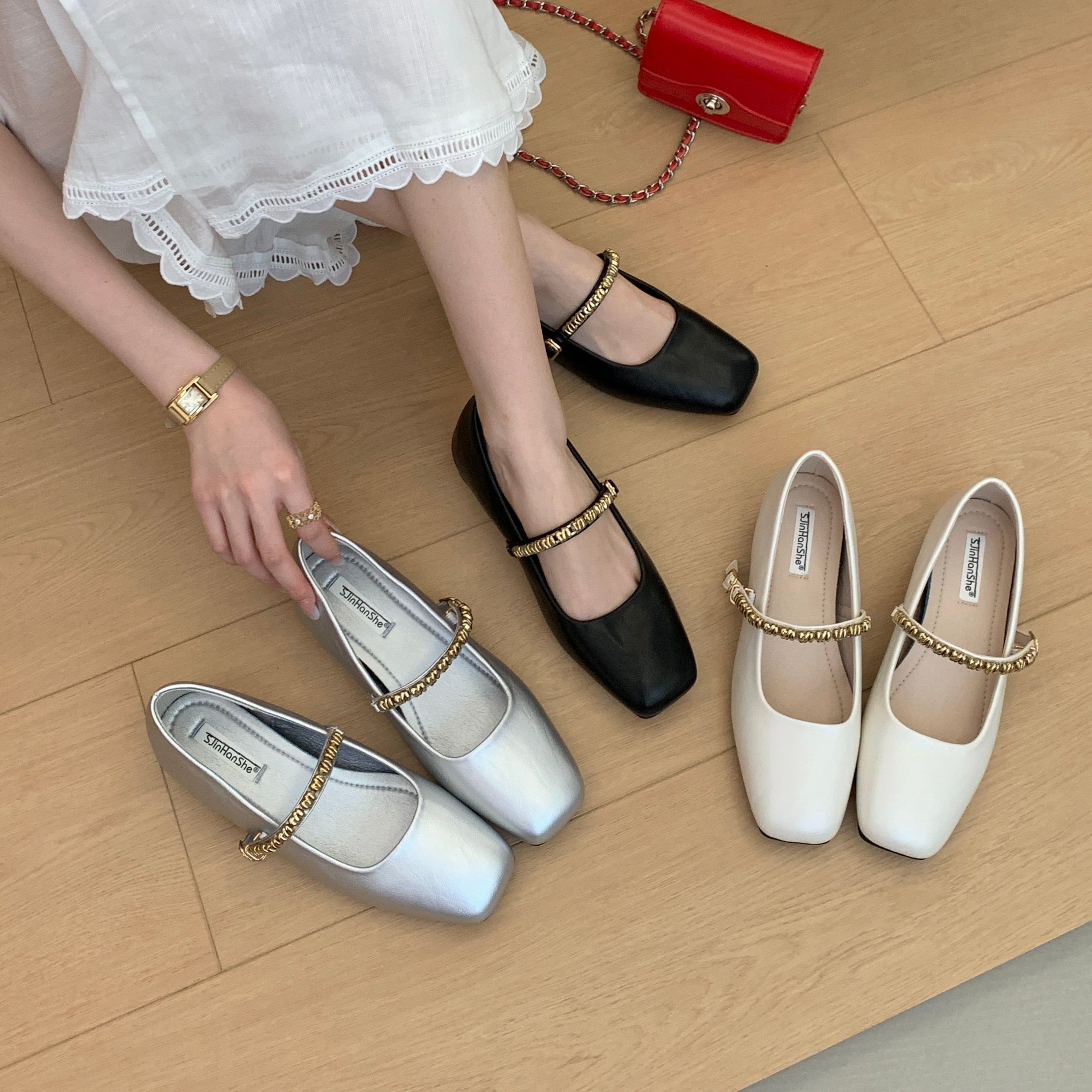 内增高方头玛丽珍鞋女金属链条单鞋百搭裙子一字带通勤浅口晚晚鞋,女鞋,浅口单鞋,淘宝优惠券,粉丝福利购,淘宝优惠卷