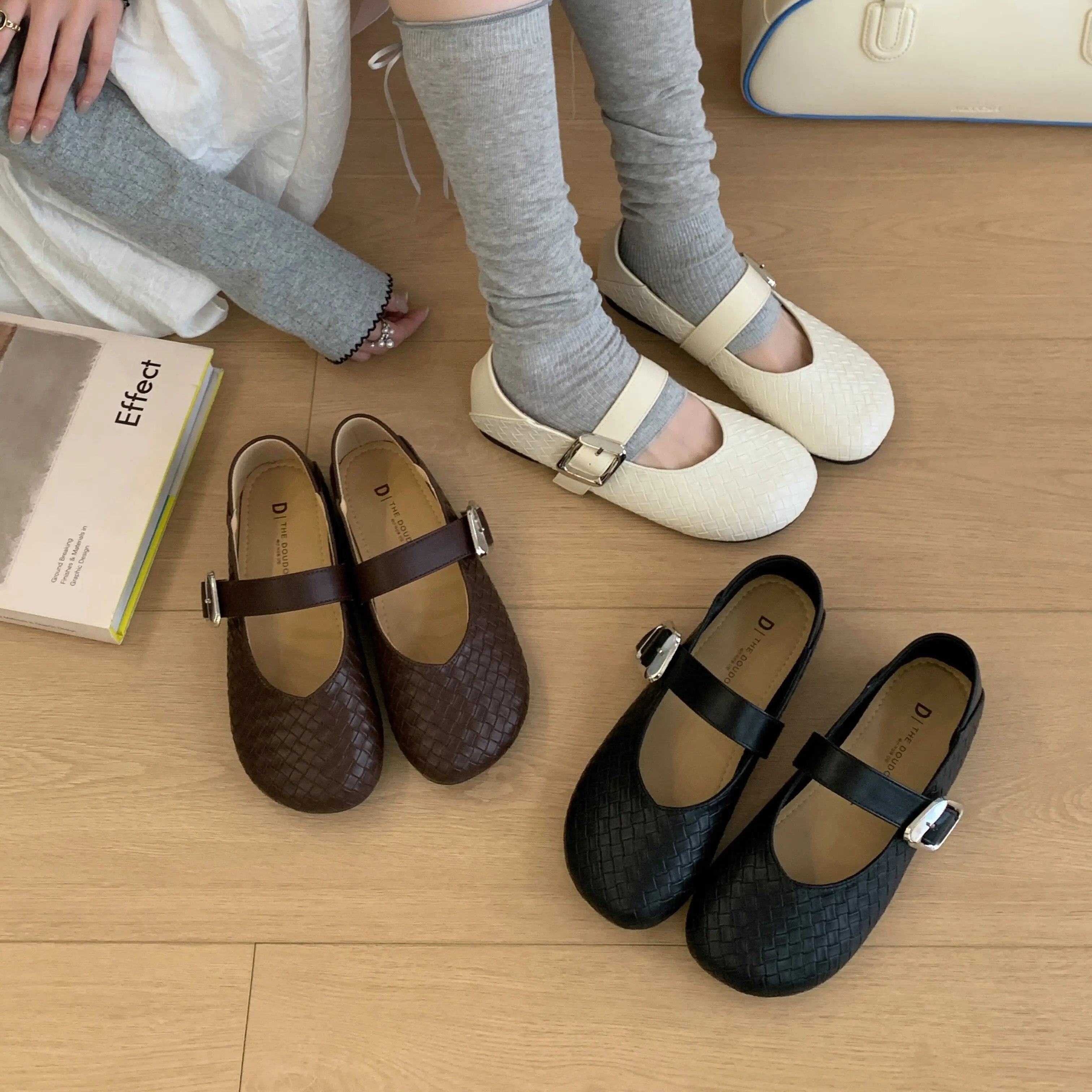 法式复古编织玛丽珍鞋森女平底单鞋一字带百搭圆头百搭裙子晚晚风,女鞋,浅口单鞋,淘宝优惠券,粉丝福利购,淘宝优惠卷