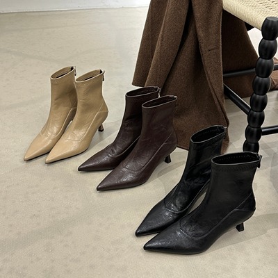 韩版尖头细跟短靴5CM高跟显瘦