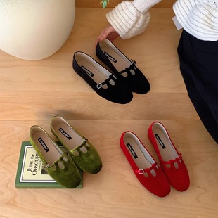 一脚蹬百搭晚晚风瓢鞋 复古风内增高玛丽珍鞋 森女平跟圆头浅口单鞋