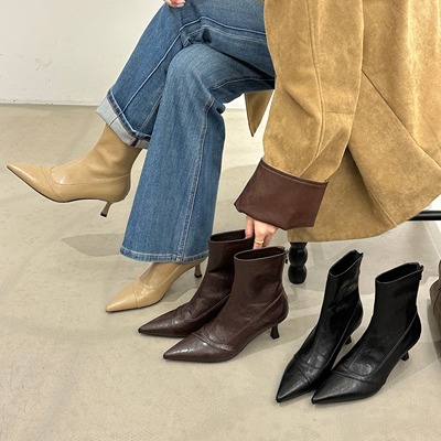 韩版尖头5CM细跟短筒时装靴