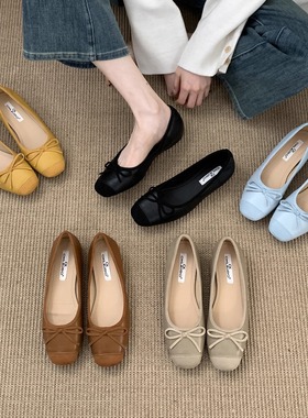 2025新款温柔仙女风玛丽珍鞋法式少女蓝色绒面浅口内增高晚晚鞋女