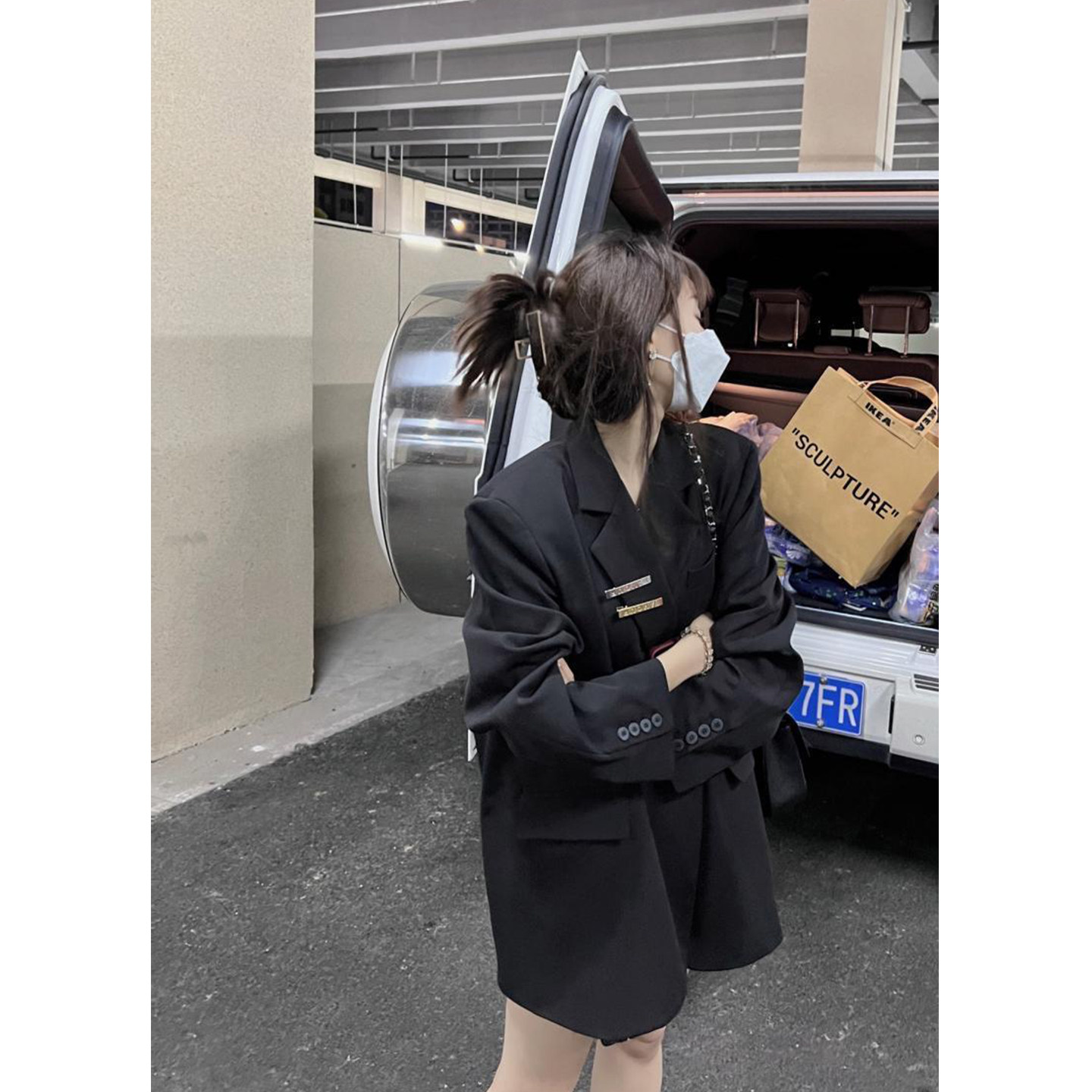 Bonheur 韩系复古小西服外套女廓形高级设计感别针百搭休闲西服